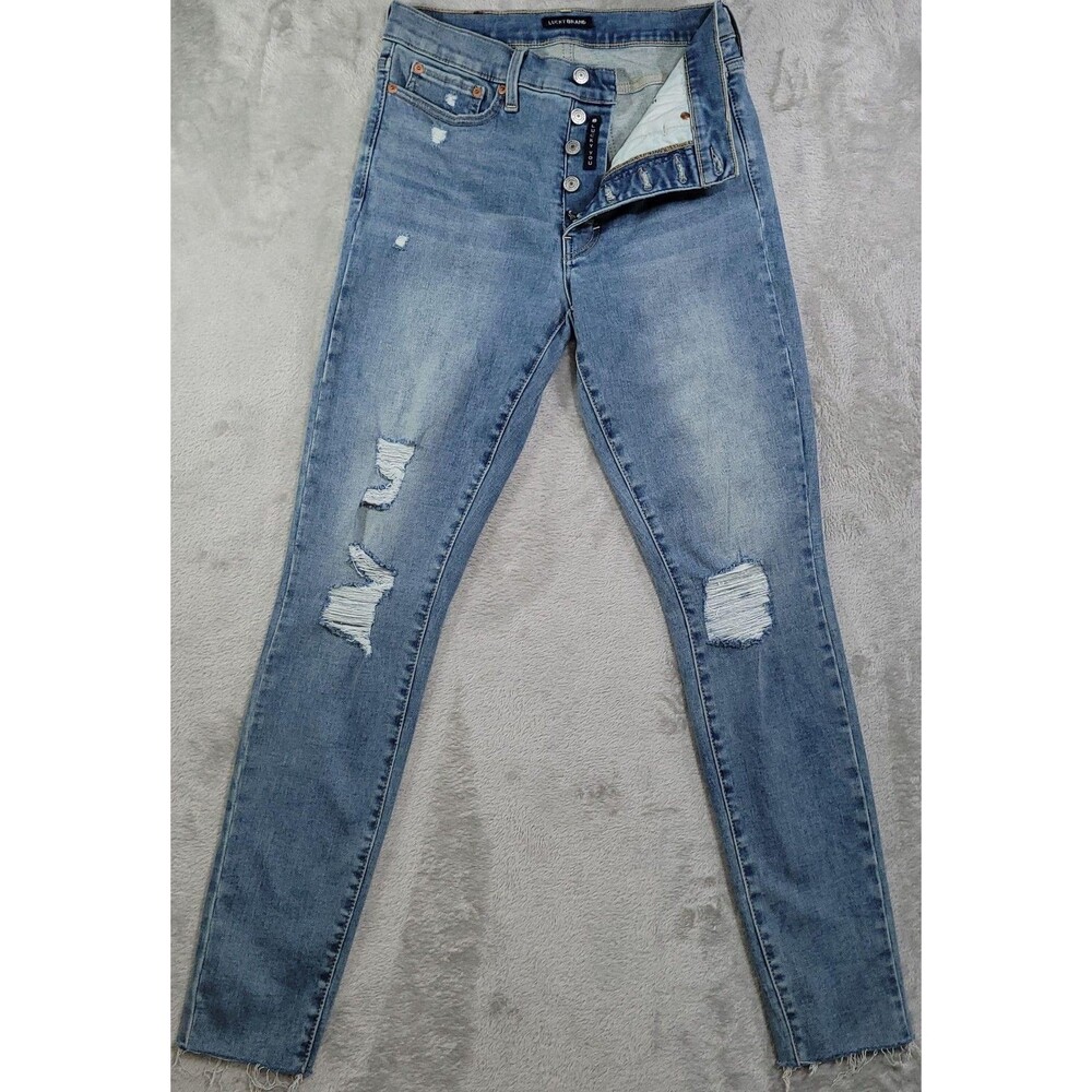 Lucky Brand Bridgette Skinny Jeans Womens 10/30 L Blue Wash Distressed Stretch